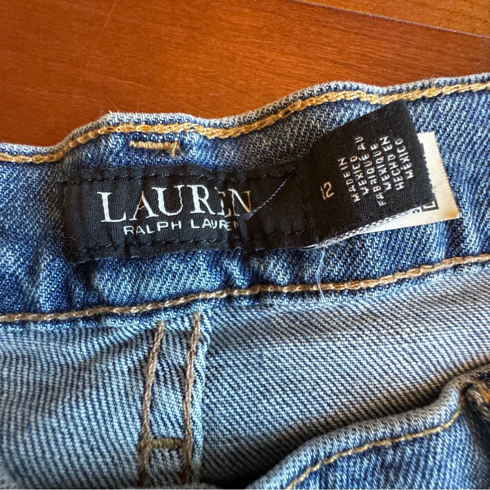 Lauren Ralph Lauren Patchwork Jeans Relaxed Tapered Ankle Jean Size 12 - Picture 12 of 16